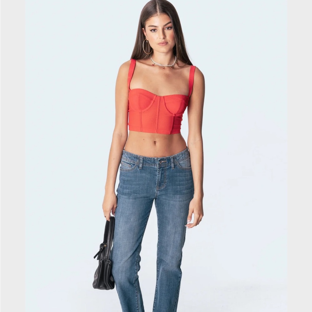 Edikted Teagan Mesh Corset Top in Red